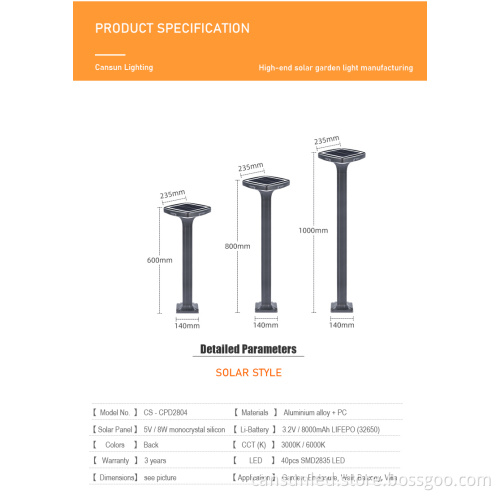 LED Solar Bollard Lights for Outdoor Pathway and Garden Decoration